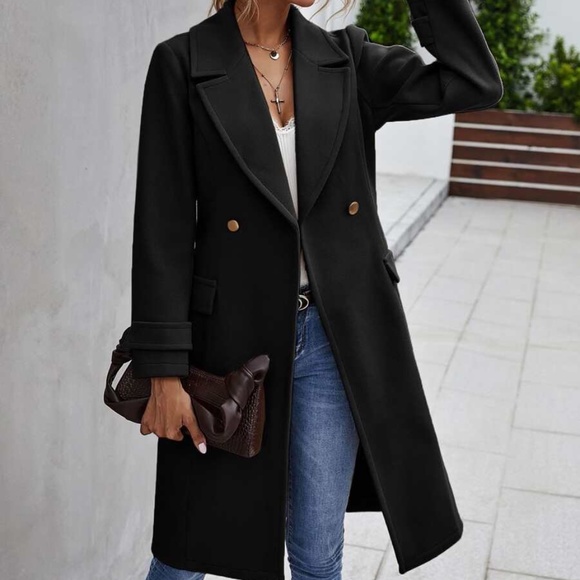 Classic Double Breast Buttons Trench Coat Jacket - Picture 3 of 10